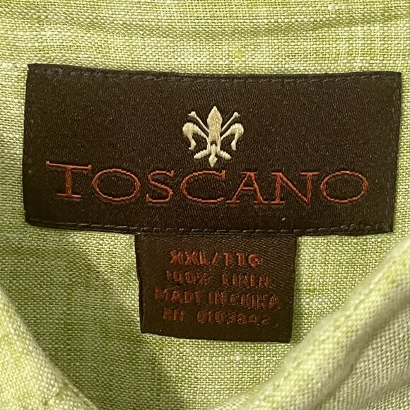 Toscano 100% Linen Light Green Button Down Shirt Men's XXL Vacation Resortwear - Picture 4 of 9